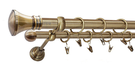 Karnisz LUXOR Złoty Antyk,  podwójny Ø25+Ø16 z rurą gładką.